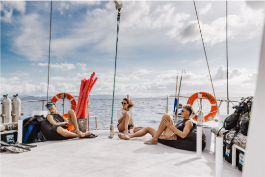 a group of people sitting at a beach