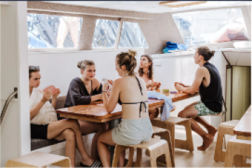 a group of people sitting at a table